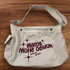 Hiatos Niohe‎ Design Shoulder Bag Cream White Canvas Satchel Tote Handbag